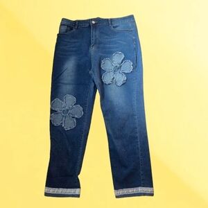 Women's Blue Jeans with Floral Patchwork
